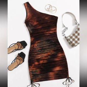 Plus One Shoulder Ruched Bust Tie Dye Bodycon Dress